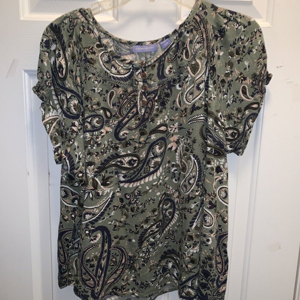 Laura Scott Women's Short Sleeve Paisley Print Shirt Size XL